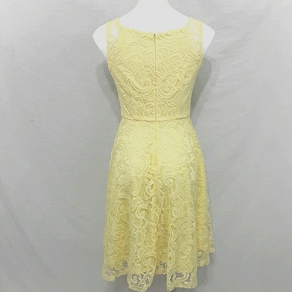 Dressystar Yellow Lace Fit & Flare Dress Women’s Medium Sleeveless V-Neck Summer - Picture 6 of 8